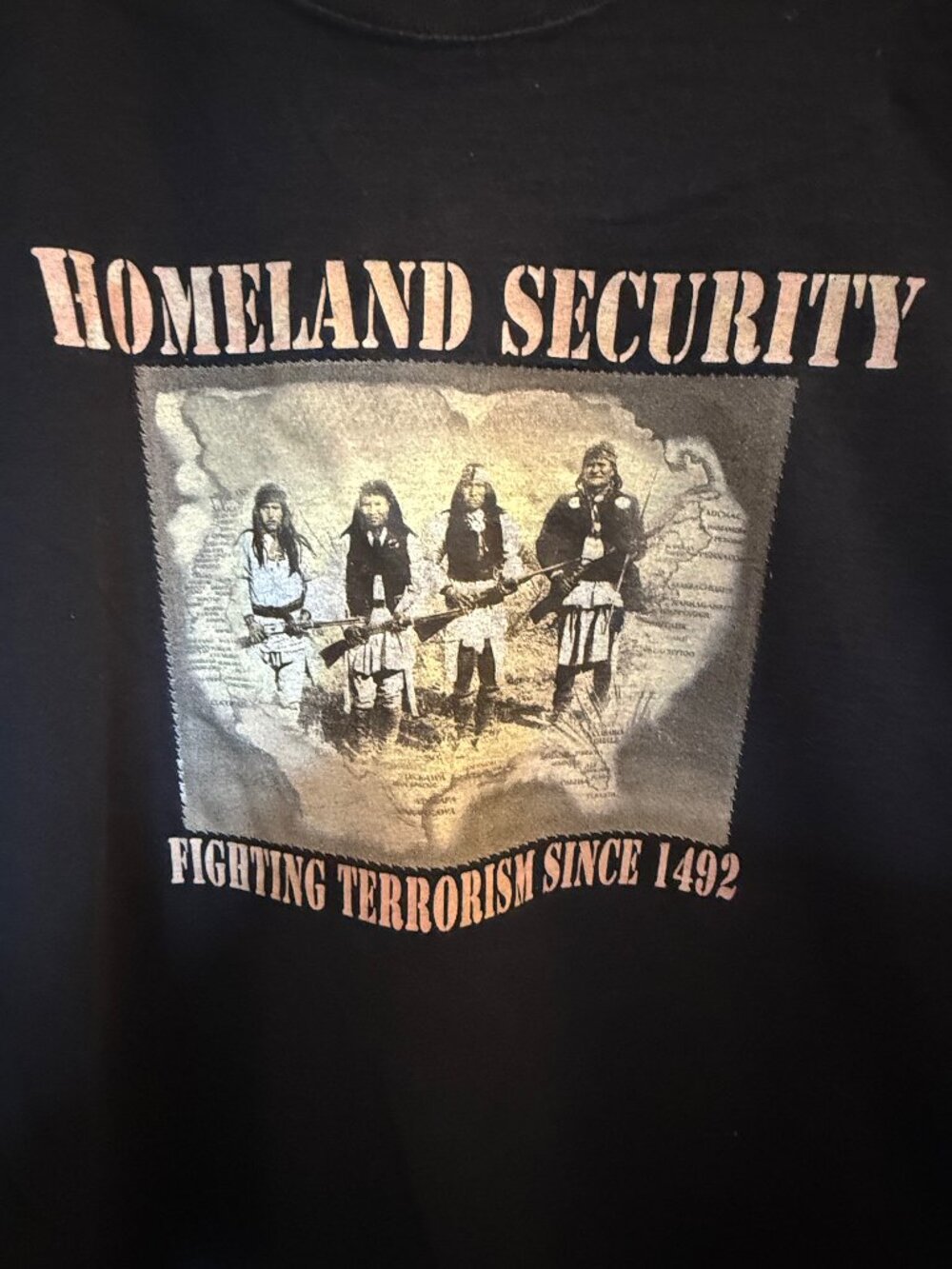 Homeland Security Fighting Terrorism Since 1492 Men's 2XL Black Graphic Tee